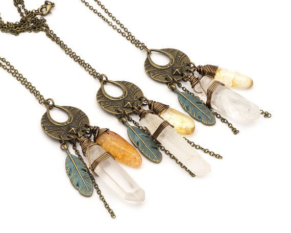 Bronze and gemstone pendant necklaces