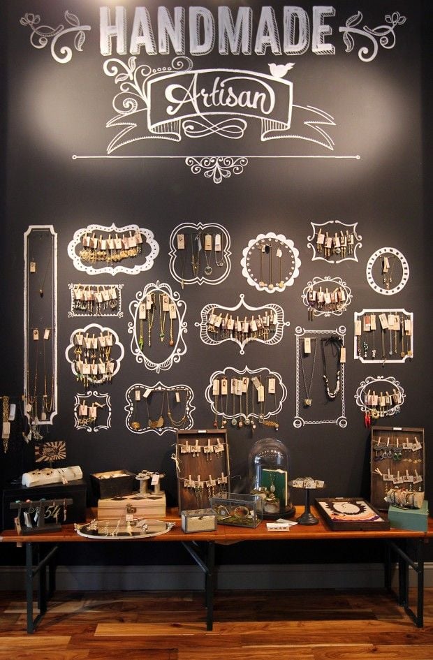 Presenting jewelry on a chalkboard wall