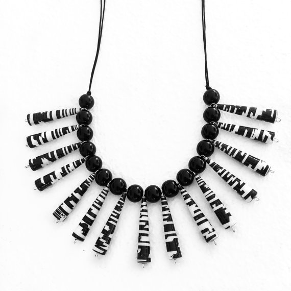 black and white necklace with paper beads