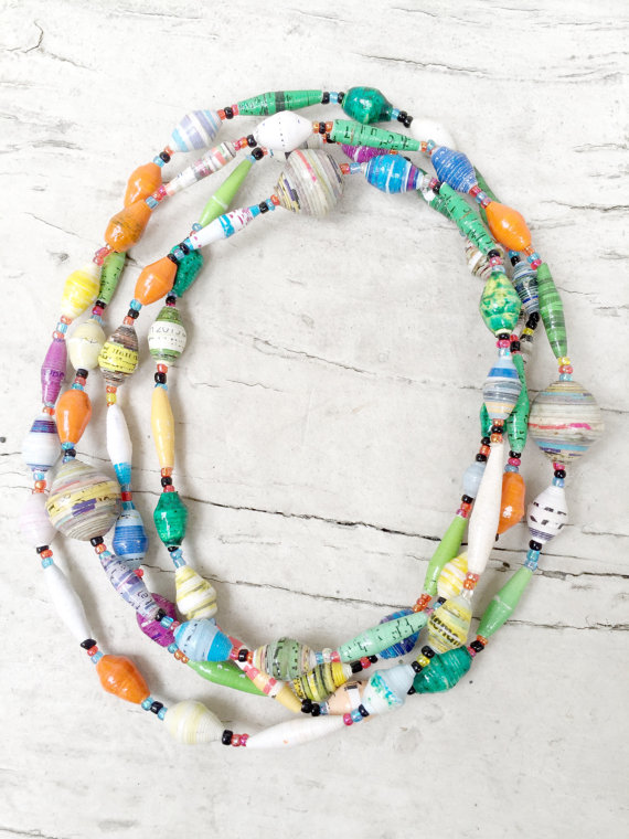 colourful fair trade necklace with paper beads