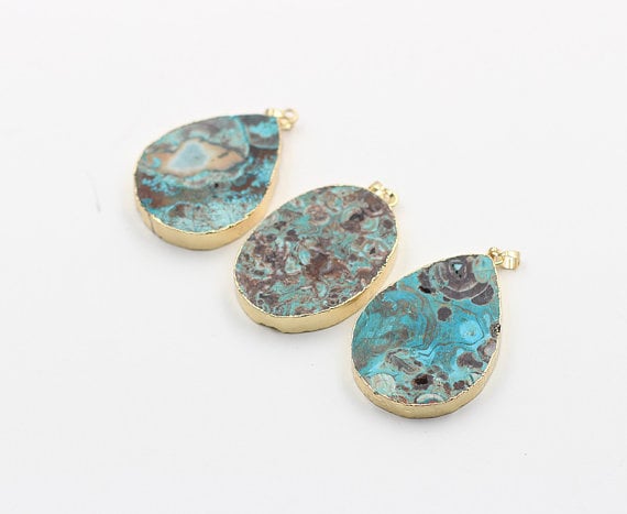gold and turquoise druzy pendant