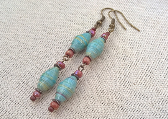 long earrings with paper beads