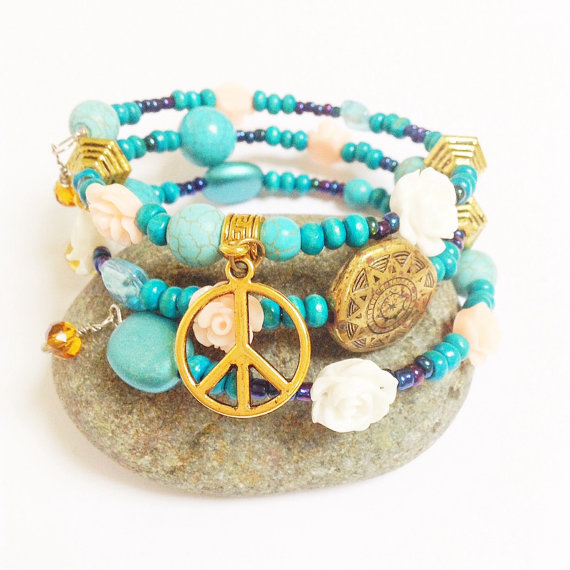 memory wire wrapbracelet gold and turquoise