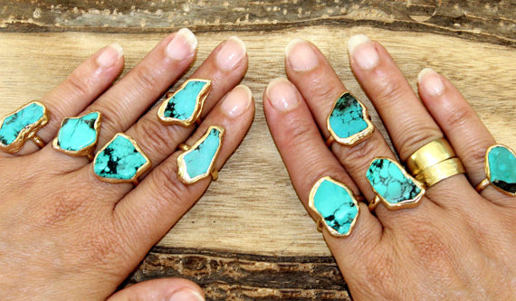 turquoise and gold gemstone rings